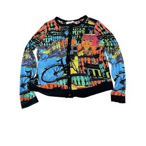 Orientique cardigan sweater women's size medium full graphic organic rayon